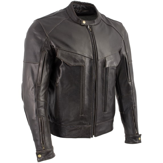 Milwaukee Leather LKM7006 Men's Classic Retro Distressed Brown Leather Jacket with CE Armor Protection 3X-Large