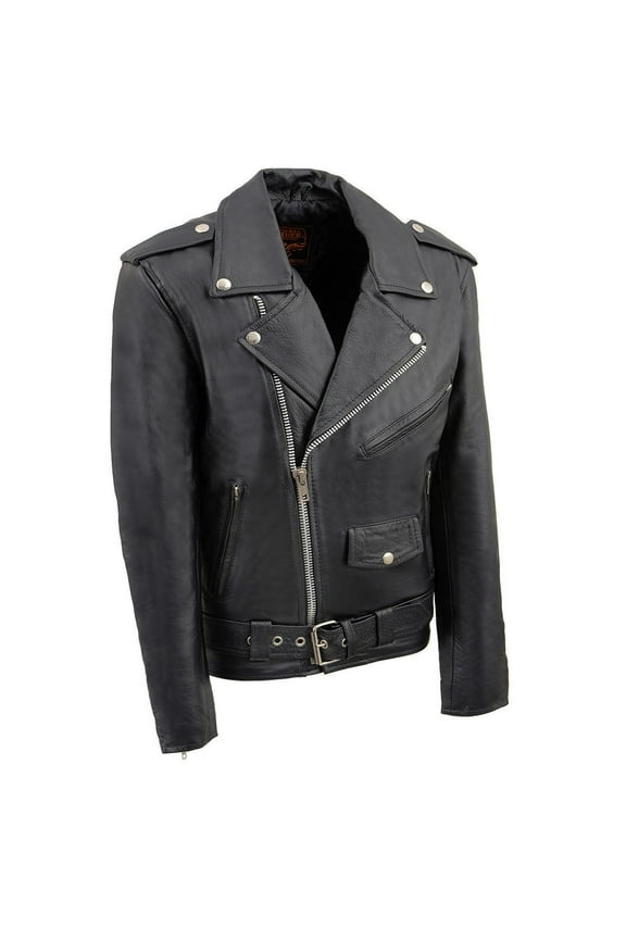 LKY1950 Youth Size Classic Style Black Police Biker Leather Jacket 34