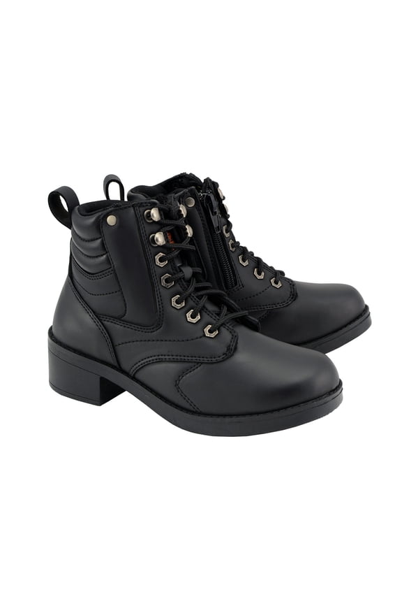 MBK9275 Boys Black Lace-Up Boots with Side Zipper Entry 6.5