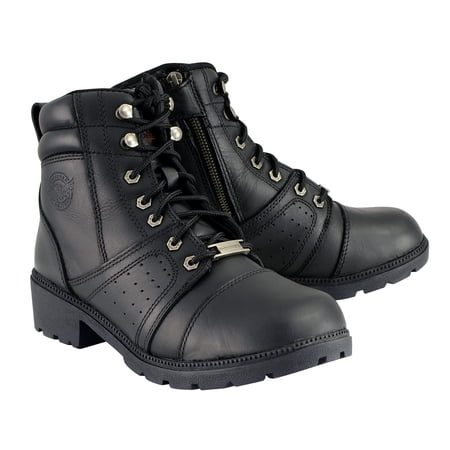 Milwaukee Leather Women's Black Leather Lace-Up Motorcycle Rider Boots with Side Zipper MBL9300 10.5