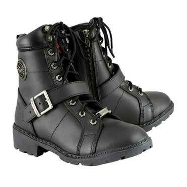 Milwaukee Leather MBL9325 Women's Premium Black Lace-Up Classic Leather Motorcycle Biker Boots w/ Side Zipper 6.5
