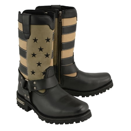 Milwaukee Leather MBL9363 Women’s Stars and Stripes Black with Tan Leather Motorcycle Rider Harness Boots 9.5