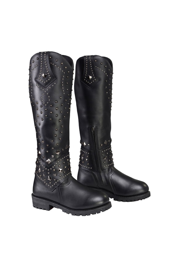 MBL9371 Women's Black 18-Inch Leather Studded and Riveted Western Style Motorcycle Boots 7