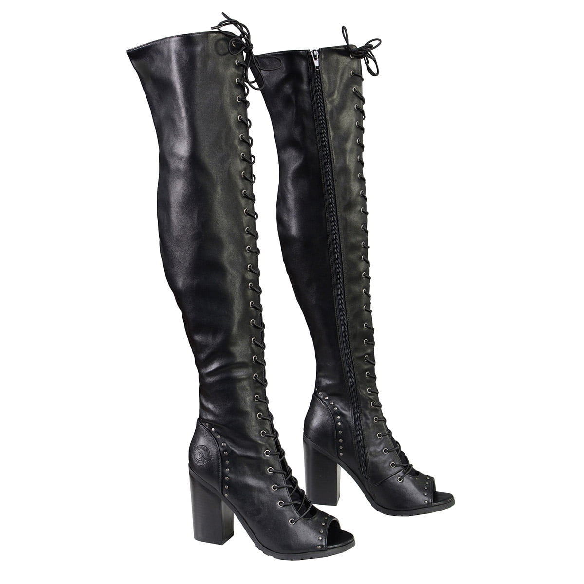 Milwaukee Leather Women's Tall Lace-Up Fashion Boots - Platform Wedge, Faux Leather, Anti-Slip, Black