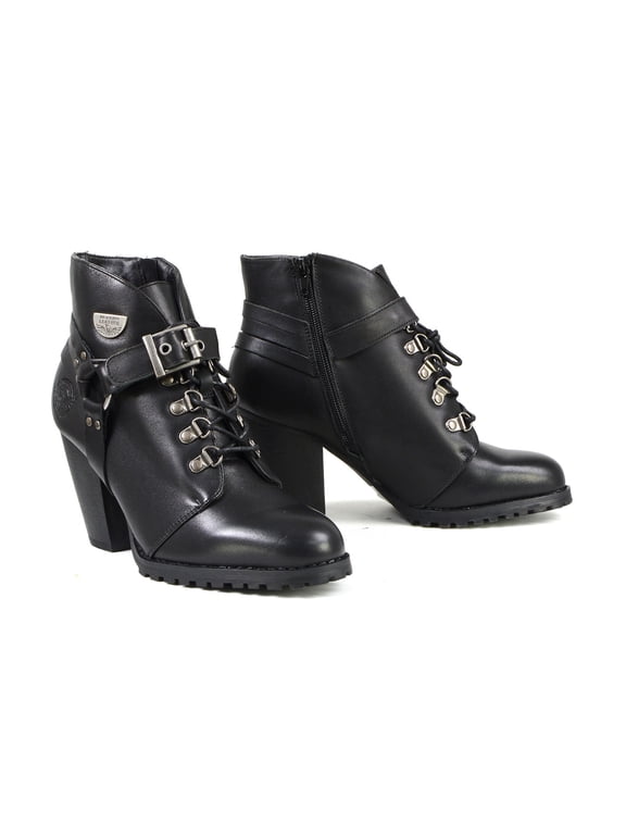 MBL9458 Women's Premium Black Leather Fashion Casual Boots w/ Classic Harness Ring 6