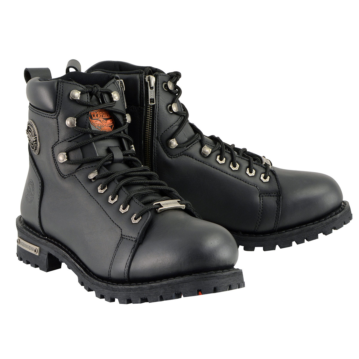 Milwaukee Leather MBM100 Men's Black Leather Lace-Up Motorcycle Boots with Side Zipper 7 - image 1 of 9
