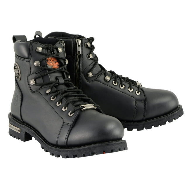 Milwaukee Leather MBM100 Men's Black Leather Lace-Up Motorcycle Boots with Side Zipper 7