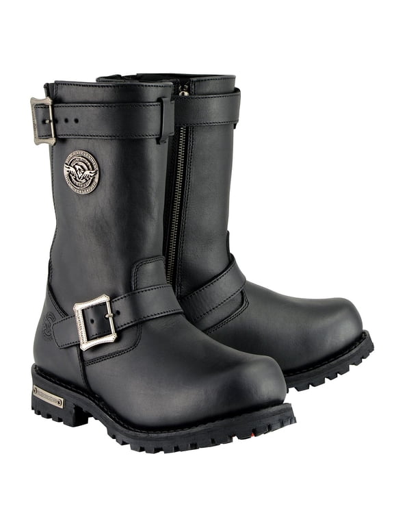 Men's Black Leather Wide-Width 11-Inch Classic Engineer Motorcycle Boots MBM9020W 10W