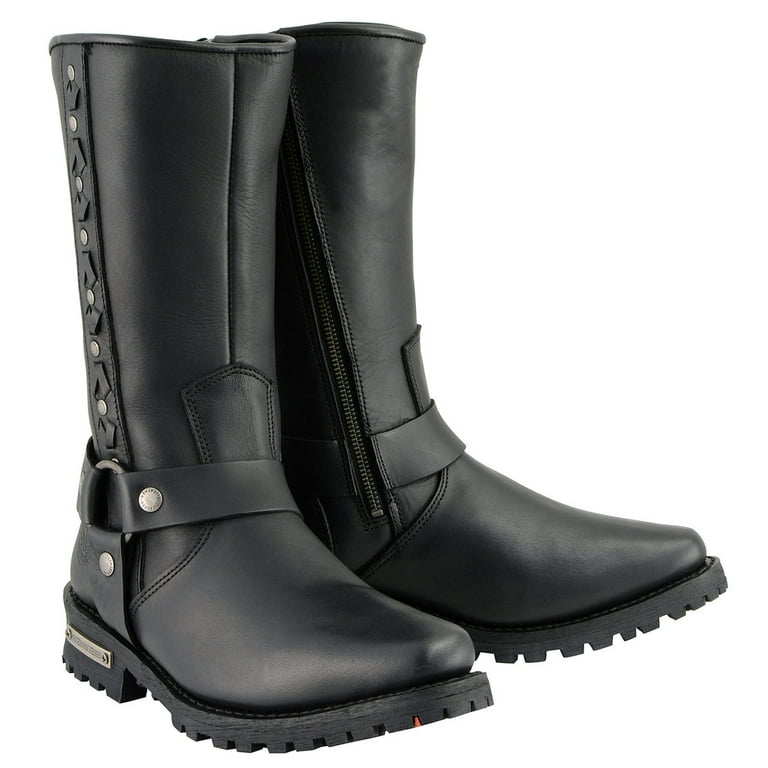 Milwaukee Leather MBM9025 Men s Black Harness Motorcycle Boots with Braid and Riveted Details 11.5