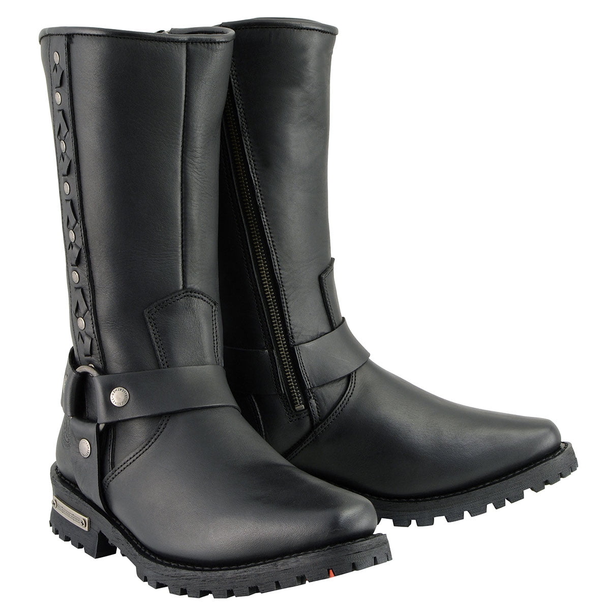 Milwaukee Leather Boys Classic Black Harness Biker Boots - Size 2.5, Side Zipper, Anti-Slip Sole