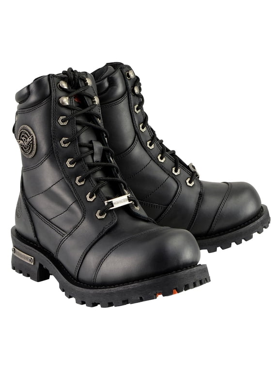 Men's Classic Black Leather 8-inch Lace-Up Logger Motorcycle Rider Boots MBM9030 11.5