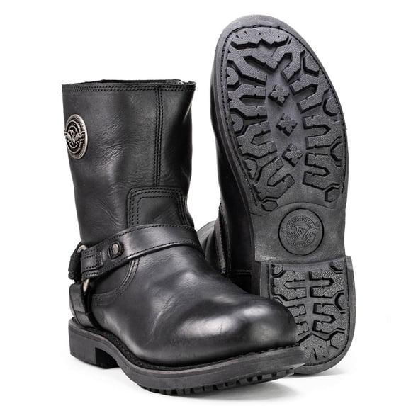 Milwaukee Leather MBM9042 Men's Black Ruf Leather Short Harness Motorcycle Boots w/ Inside Zipper 10.5