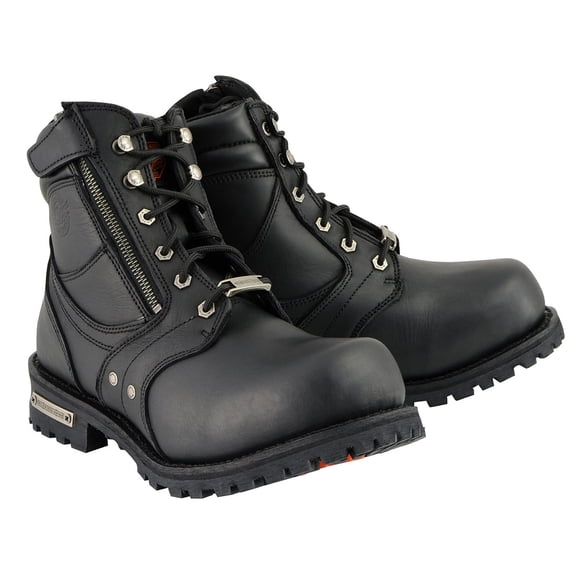 Milwaukee Leather Men's Black Leather 6-inch Lace-Up Motorcycle Biker Rider Boots w/ Zipper Closure MBM9050 9.5