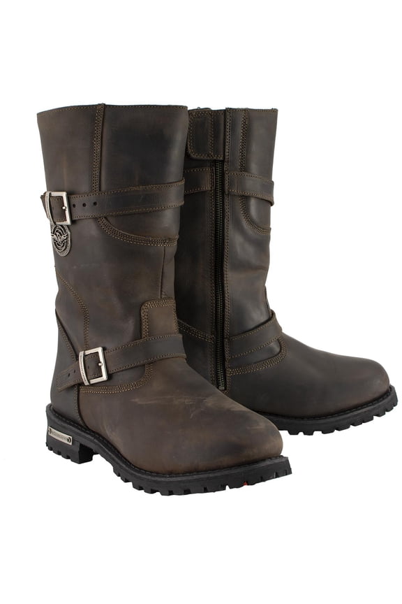 MBM9063 Men's Classic Distressed Brown Leather Motorcycle Engineer Riding Biker Boots 10