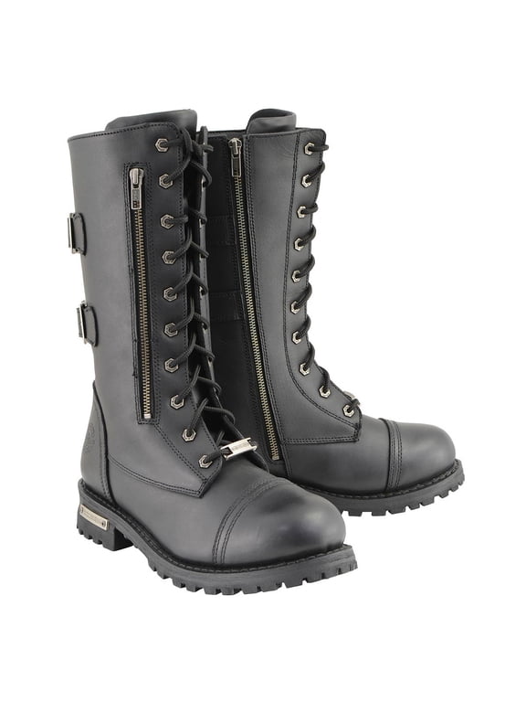 Men’s 13-Inch-Tall Tactical Black Lace-Up Leather Boots Zipper w/ Storage Pocket MBM9069 15