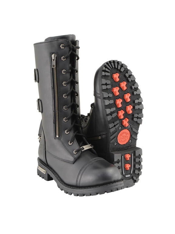 MBM9069 Men’s Black Tall ‘Tactical’ Lace-Up Boots with Buckles Storage Pockets 7