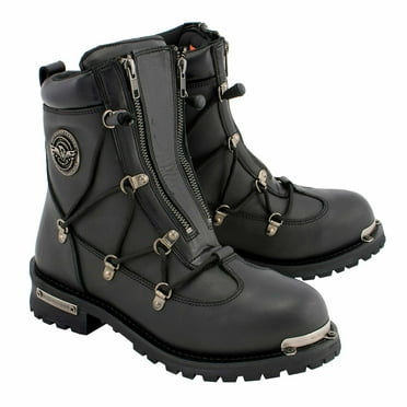 Milwaukee Leather MBM9075 Men's Black Leather 6-inch Plain Toe Dual Zipper Motorcycle Rider Boots 14