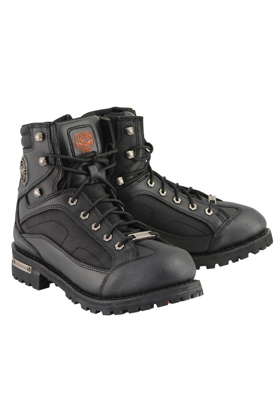 MBM9080 Men's Black Leather 6-Inch Lace to Toe Motorcycle Rider Boots w/ Gear Shift Protection 10