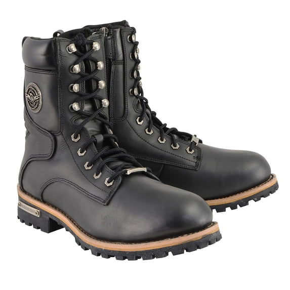 Milwaukee Leather Men's Classic Black Leather Lace-Up Logger Boots w/ Side Zipper MBM9095 8