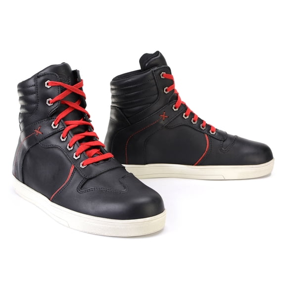 Milwaukee Leather MBM9102 Men's Black Leather with Red Shoe Lace Reinforced Street Riding Shoes w/ Ankle Support 8.5