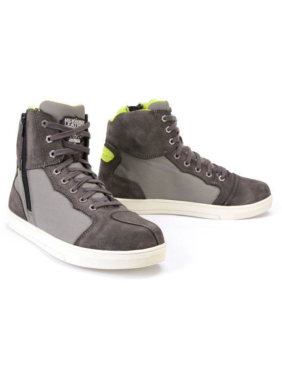 MBM9117 Men's Dark Grey Suede and Grey Canvas Street Riding Shoes w/ Dual Closure/Ankle Support 15