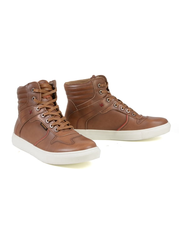 MBM9154 Men's Cognac Leather High-Top Reinforced Street Riding Waterproof Shoes w/ Ankle Support 13