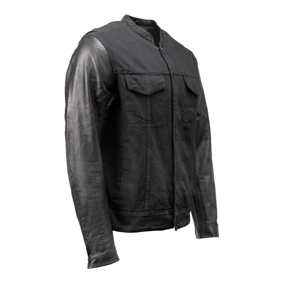 Milwaukee Leather MDM1003 Men's Black Denim Jacket w/ Leather Sleeves X-Large