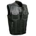 thumbnail image 1 of Milwaukee Leather MDM3006 Men's 'Brute' Black Denim and Black Leather Club Style Vest w/ Hidden Dual Closure X-Large, 1 of 8