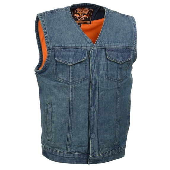 Milwaukee Leather MDM3012 Men's 'Brute' Snap Blue Denim V-Neck Club Style Vest w/ Hidden Zipper XXXX-Large