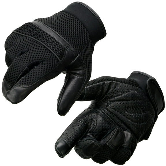Milwaukee Leather MG7503 Men's Black Leather  i-Touch Screen Compatible Mesh Racing Motorcycle Hand Gloves W/ Reflector Large