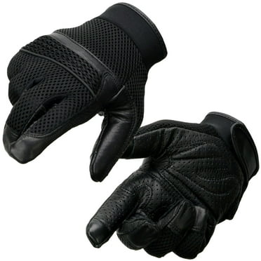 Milwaukee Leather MG7503 Men's Black Leather  i-Touch Screen Compatible Mesh Racing Motorcycle Hand Gloves W/ Reflector Small