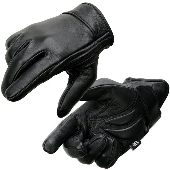Milwaukee Leather MG7510 Men's Black Leather Gel Padded Palm Short Wrist Motorcycle Hand Gloves W/ ‘Full Panel Cover’ Large