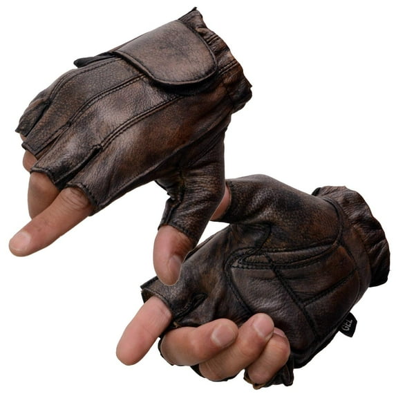 Milwaukee Leather MG7561 Men's Premium Brown Leather Gel Padded Palm Fingerless Motorcycle Hand Gloves 5X-Large
