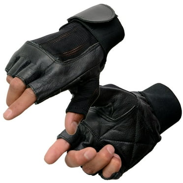 Milwaukee Leather MG7562 Men's Black Leather and Spandex Gel Padded Palm Fingerless Motorcycle Hand Gloves W/ Mesh Material Small