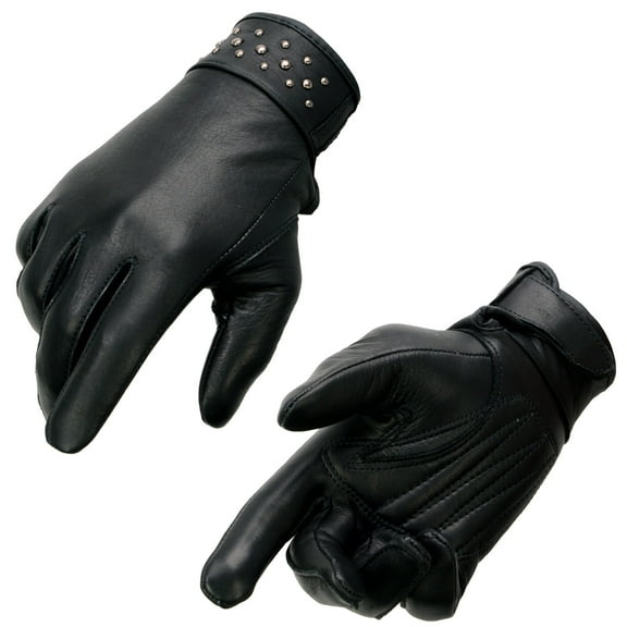 Milwaukee Leather MG7760 Women's Black Leather Gel Palm Lightweight Motorcycle Hand Gloves W/ Stylish Wrist Detailing Medium