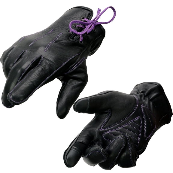 Milwaukee Leather MG7771 Women's Black/ Purple I - Touchscreen Compatible Laced Wrist Motorcycle Hand Gloves W/ Gel Palm XX-Large