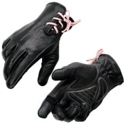 Milwaukee Leather MG7772 Women's Black/ Fuchsia  I - Touchscreen Compatible  Laced Wrist Motorcycle Hand Gloves W/ Gel Palm X-Small