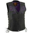 thumbnail image 1 of Milwaukee Leather ML1296 Women's Black/Purple Leather Side Laced Motorcycle Vest w/ Reflective Tribal 3X-Large, 1 of 8