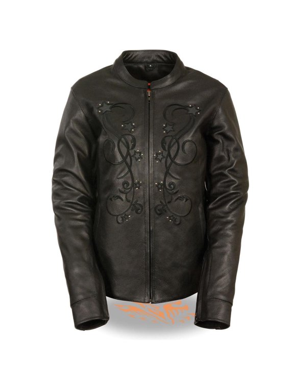 ML2500 Women's Reflective Star Riveted Black Leather Jacket 3X-Large