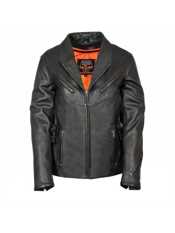 MLL2510 Ladies Black Leather Vented Jacket With Side Buckles Small