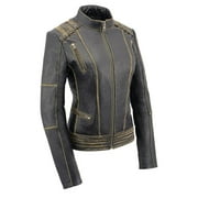 Milwaukee Leather MLL2527 Womens Elegant Distressed Brown Detail Laced Leather Jacket Small