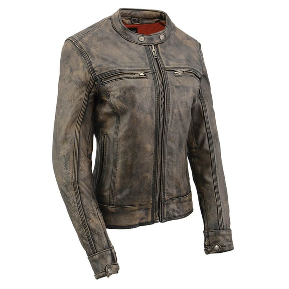 Milwaukee Leather MLL2550 Women's Scooter Distressed Brown Leather Vented Motorcycle Jacket Large