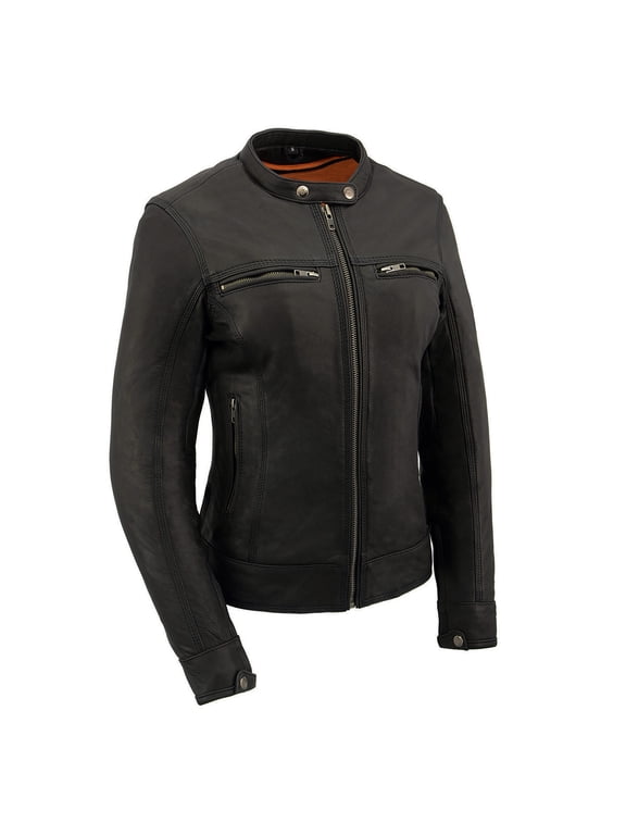 MLL2551 Women's Scooter Black Leather Vented Lightweight Triple Stitch Motorcycle Jacket X-Large
