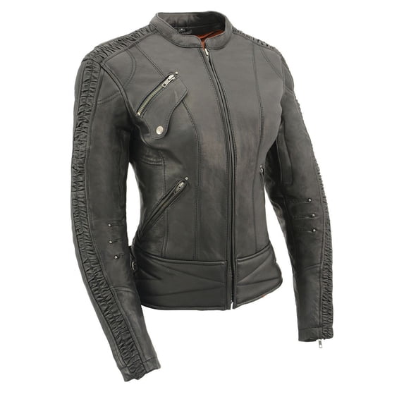 Milwaukee Leather MLL2571 Women's Black 'Crinkled Arm' Lightweight Racer Jacket 5X-Large