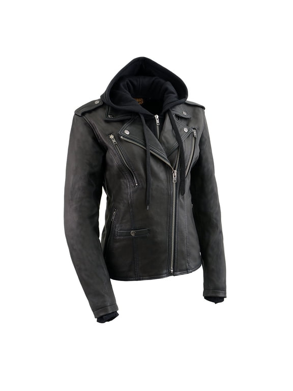 Women's Galactica Black Vented Motorcycle Jacket, MLL2575 Medium