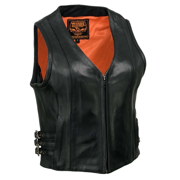 Milwaukee Leather MLL4510 Women's Premium Black Leather Motorcycle Rider Vest w/ Adjustable Side Buckle Small