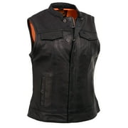 Milwaukee Leather MLL4512 Women s Lashes Black Leather Club Style Motorcycle Rider Vest w/ Closure Medium