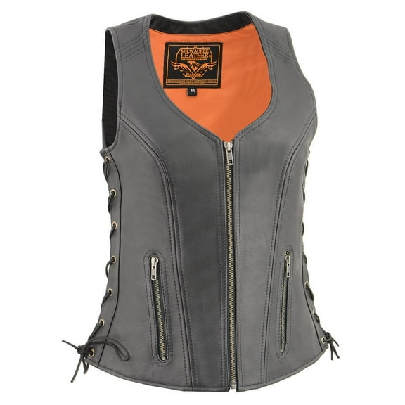 Milwaukee Leather MLL4532 Women's Side Laced Premium Black Leather Motorcycle Rider Vest w/ Cool-Tec Leather Treatement 2X-Large