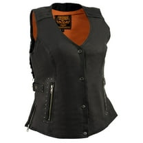 Milwaukee Leather MLL4565 Women's Black Fringed Leather Rivet Detail Side Buckle and Zipper Motorcycle Rider Vest 2X-Large