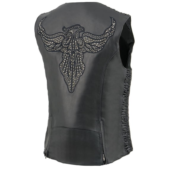 Milwaukee Leather MLL4570 Women's Studded Phoenix Black Leather Motorcycle Biker Vest w/ Embroidery Art 5X-Large